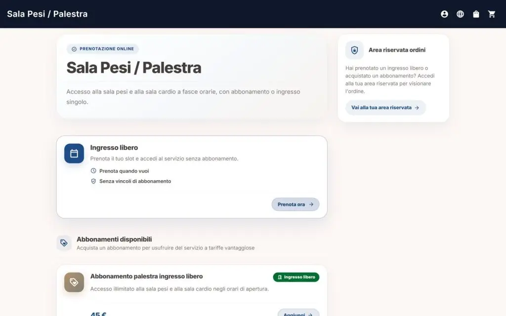 L'ingresso in palestra, con abbonamenti e pacchetti ingressi proposti al cliente