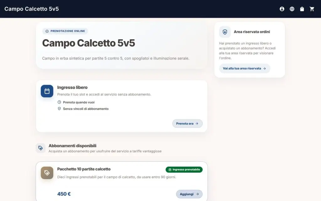 Il booking engine integrato nel sito del centro sportivo