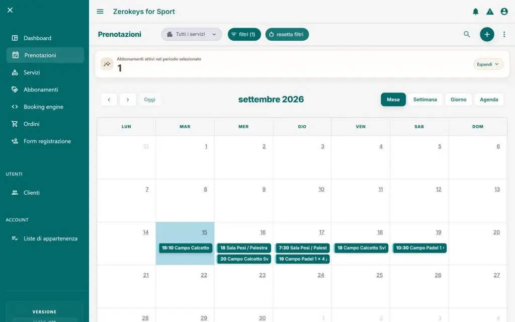 Le prenotazioni della struttura in un calendario unico, con il pagamento sempre visibile