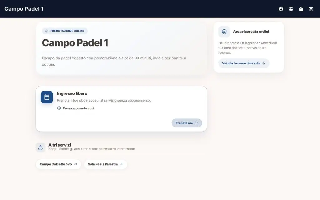 Il campo da padel con le sue regole di durata e gli extra disponibili in fase di prenotazione